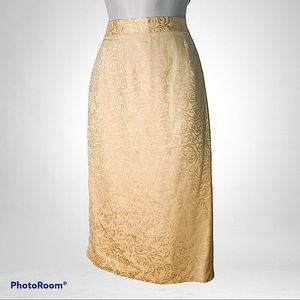 **10 FOR $50**80s SILK PENCIL SKIRT SOFT YELLOW FLORAL JACQUARD, LINED Sz 10